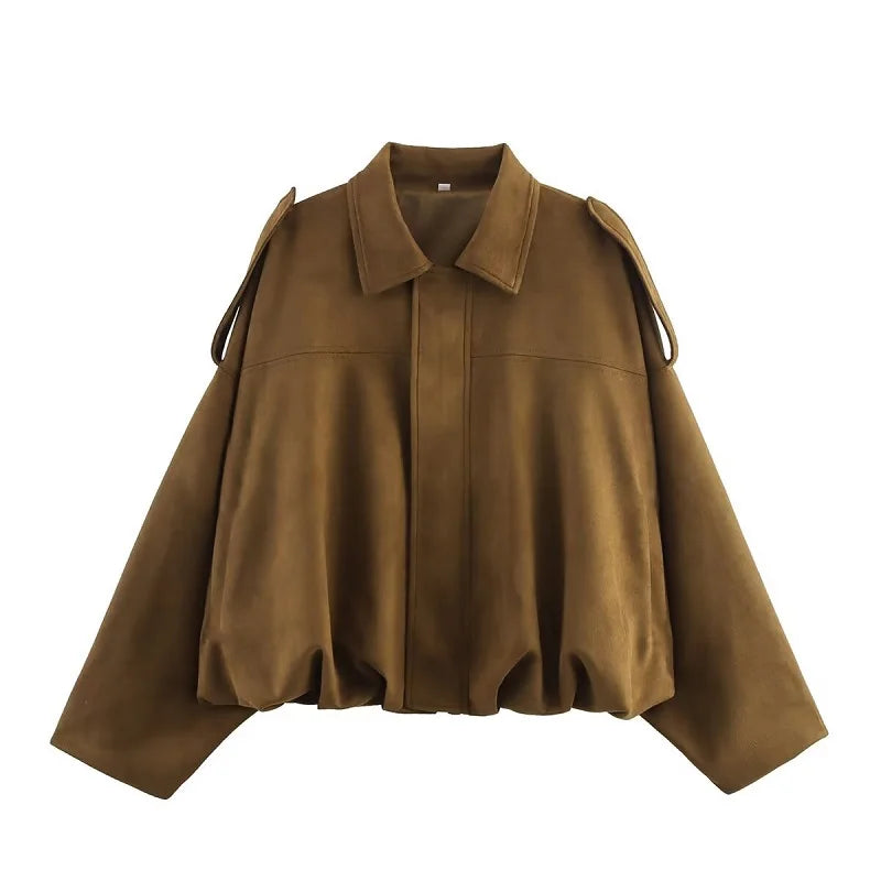 Cream Faux Suede Cropped Bomber