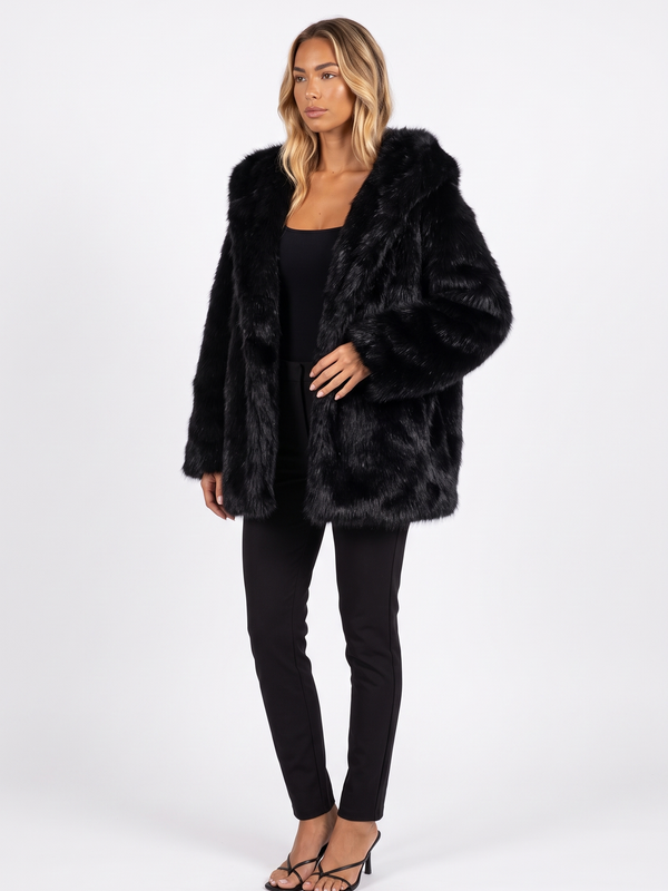 Oversized Shaggy Faux Fur Hooded Coat