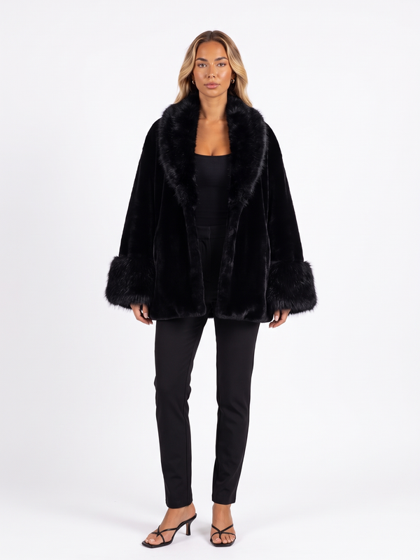 Oversized Faux Fur Open-Front Coat
